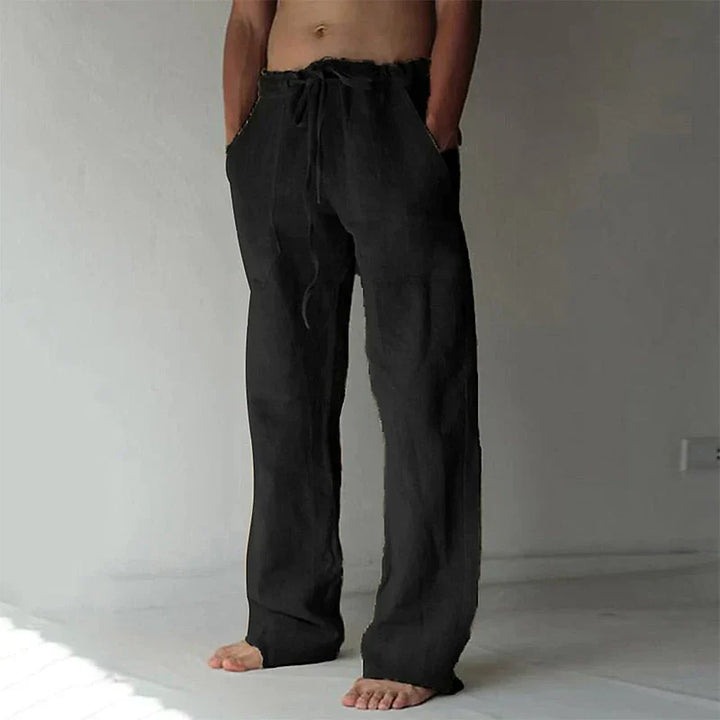 "Pantalon large en lin pour homme, coupe ample, teintes élégantes, idéal pour l'été et occasions décontractées."