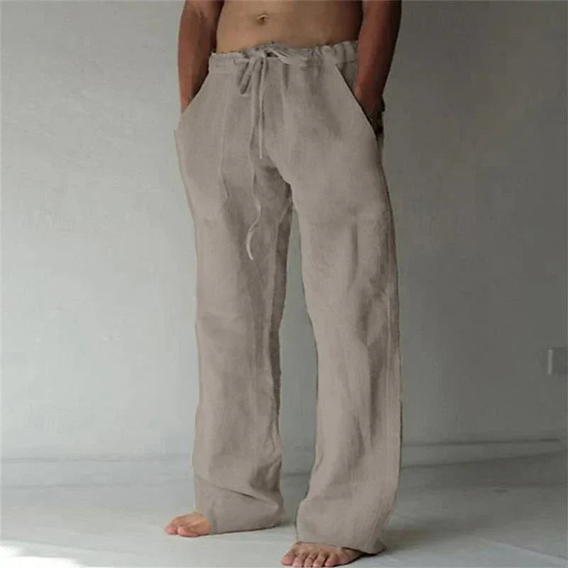 "Pantalon large en lin pour homme, coupe ample, teintes élégantes, idéal pour l'été et occasions décontractées."