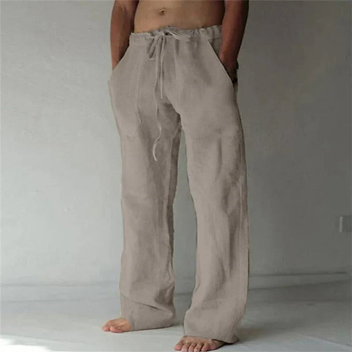 "Pantalon large en lin pour homme, coupe ample, teintes élégantes, idéal pour l'été et occasions décontractées."