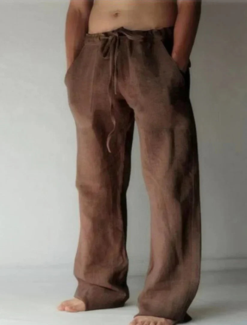 "Pantalon large en lin pour homme, coupe ample, teintes élégantes, idéal pour l'été et occasions décontractées."