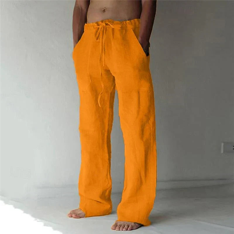 "Pantalon large en lin pour homme, coupe ample, teintes élégantes, idéal pour l'été et occasions décontractées."