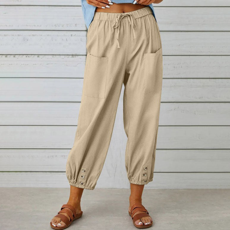 Pantalon fluide femme, coupe ample et élégante. Parfait pour un look décontracté ou habillé, en coton doux et léger.