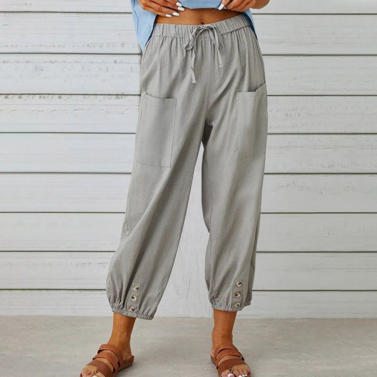 Pantalon femme tailleplus, large et fluide. Confortable, respirant, style élégant et décontracté pour toutes silhouettes.