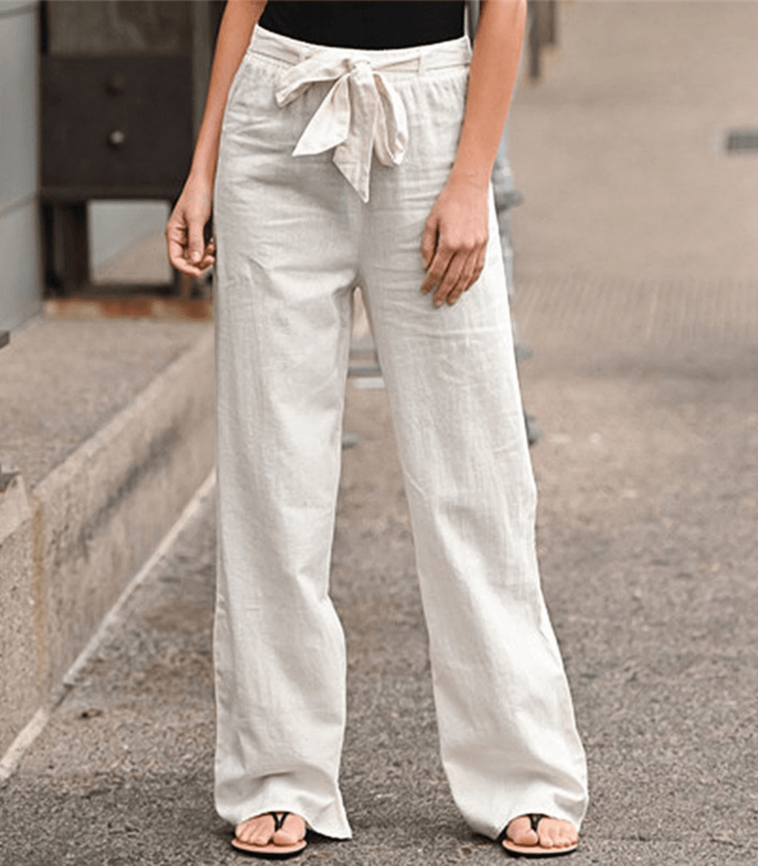 Pantalon large Maisy femme, ultra confortable, coupe ample et élégante, avec taille élastique. Beige.