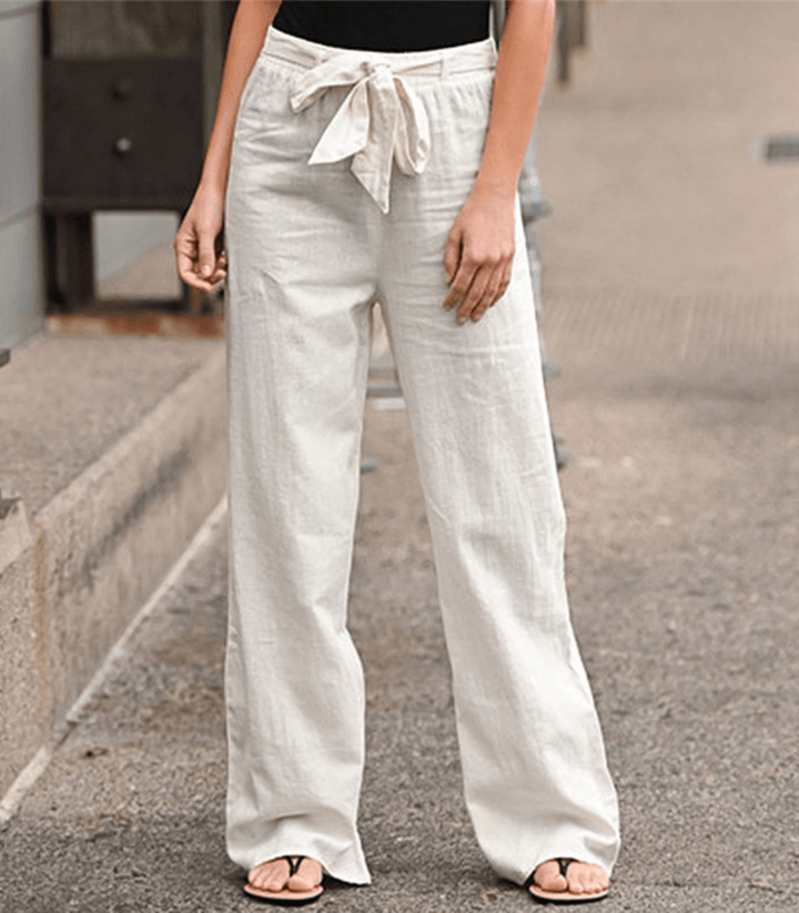 Pantalon large Maisy femme, ultra confortable, coupe ample et élégante, avec taille élastique. Beige.