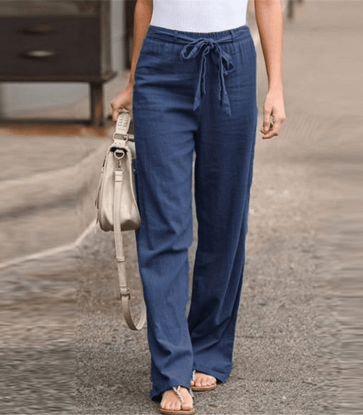 Pantalon large femme Maisy noir, style décontracté chic, taille ajustable avec cordon, très confortable.