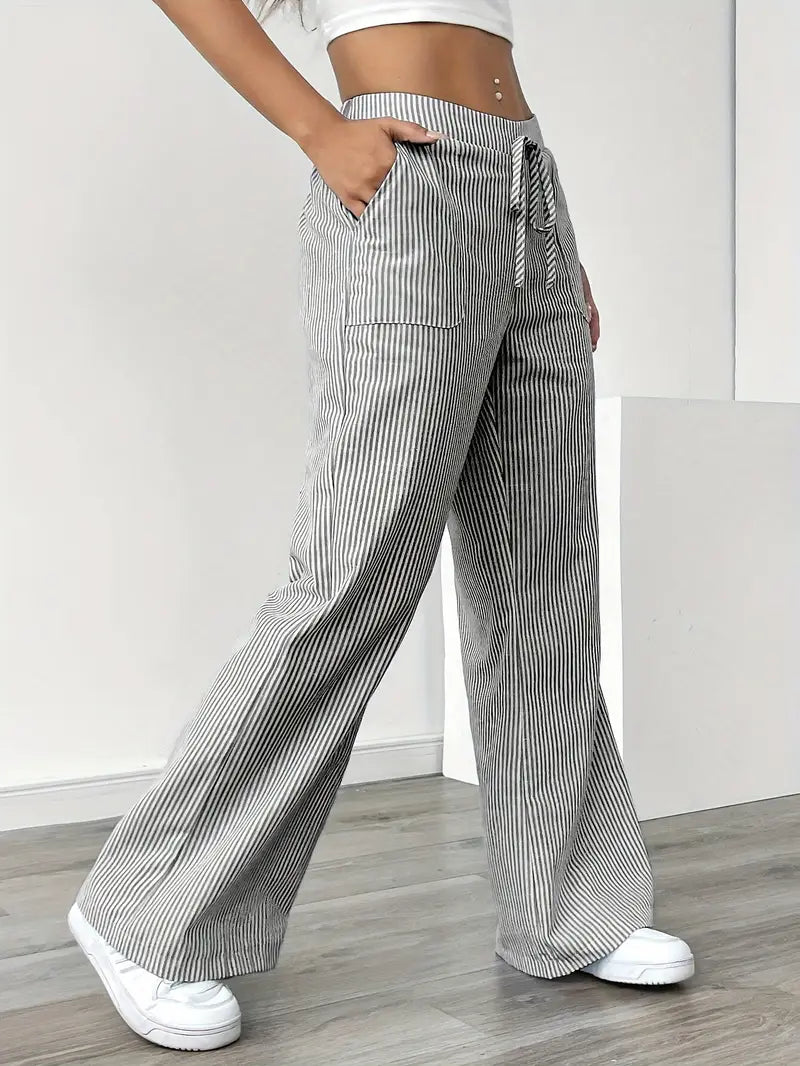 Pantalon large femme d'été, rayé, décontracté et très confortable.