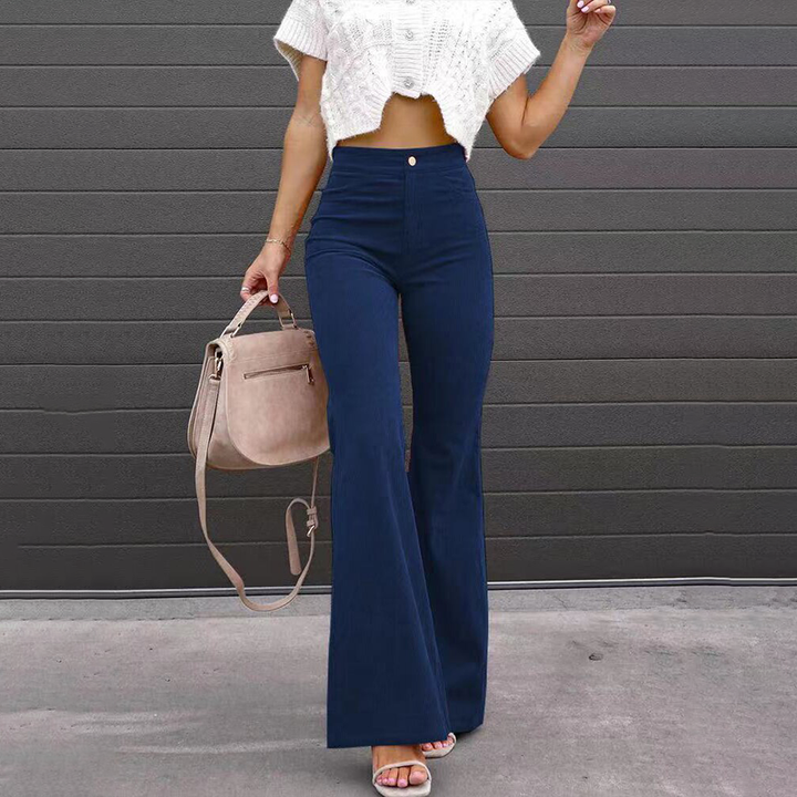 Pantalon femme chic taille haute à coupe large, polyvalent pour printemps, été et automne, mode décontractée.