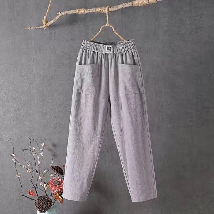 Pantalon lin coton large femme, coupe ample et confortable.  Idéal pour le quotidien.