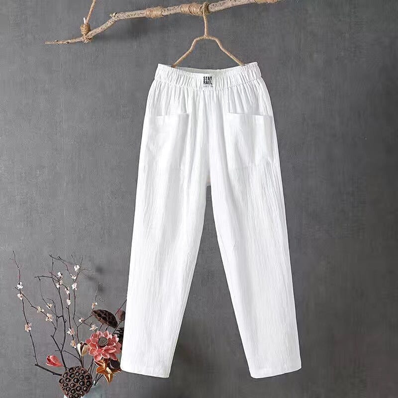 Pantalon lin coton large femme, coupe ample et confortable.  Idéal pour le quotidien.
