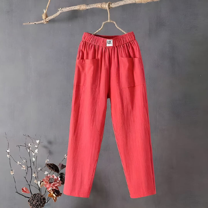 Pantalon lin coton large femme, coupe ample et confortable.  Idéal pour le quotidien.
