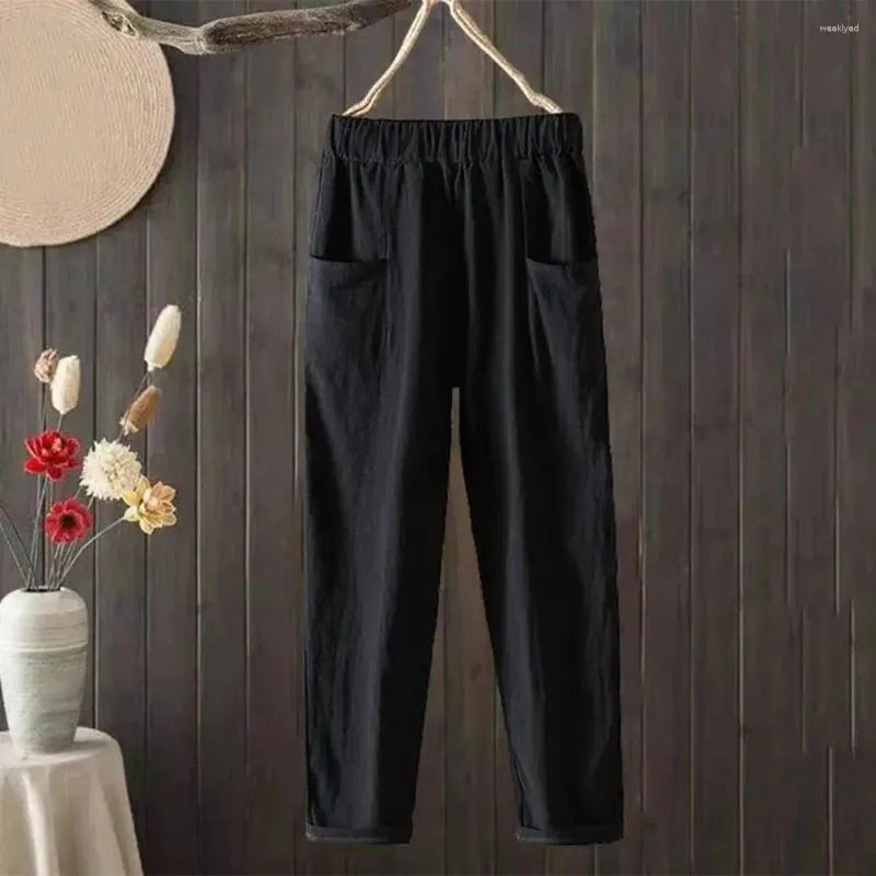 Pantalon lin coton large femme, coupe ample et confortable.  Idéal pour le quotidien.
