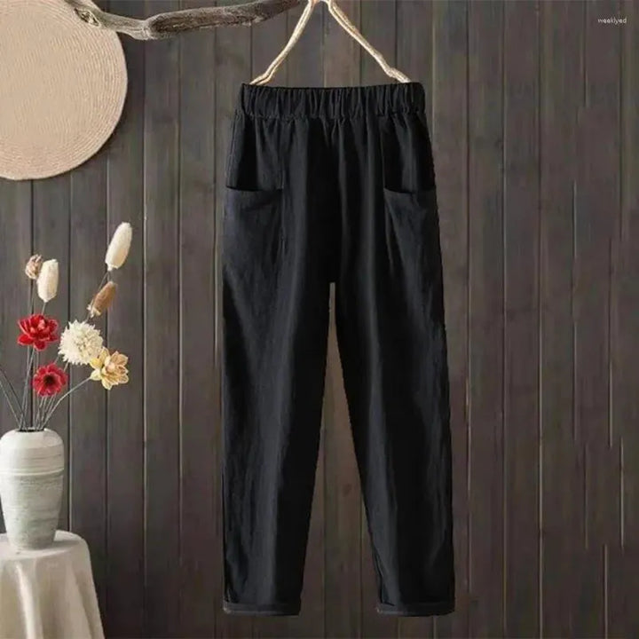 Pantalon lin coton large femme, coupe ample et confortable.  Idéal pour le quotidien.