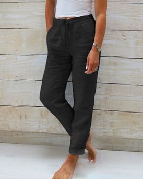Pantalon lin femme ample, léger et confortable.  Coupe fluide, idéal été.