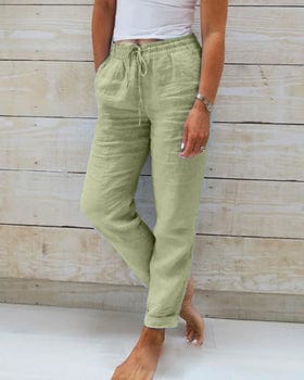 Pantalon lin femme ample, léger et confortable.  Coupe fluide, idéal été.