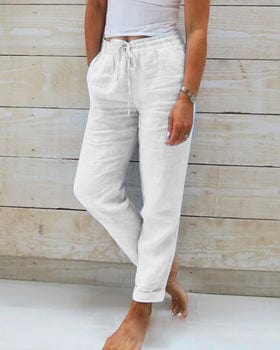 Pantalon lin femme ample, léger et confortable.  Coupe fluide, idéal été.