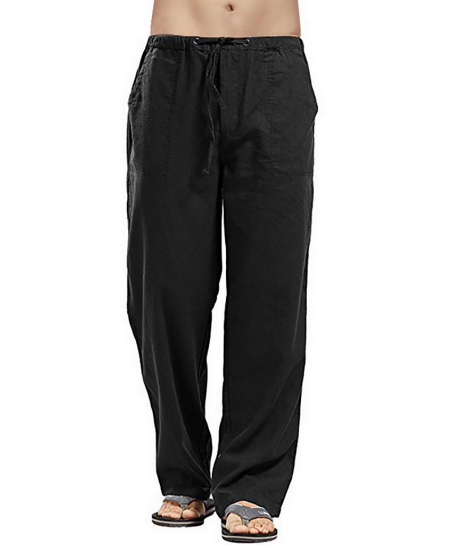 Pantalon lin homme, coupe ajustée, taille élastique, respirant, confortable, été.