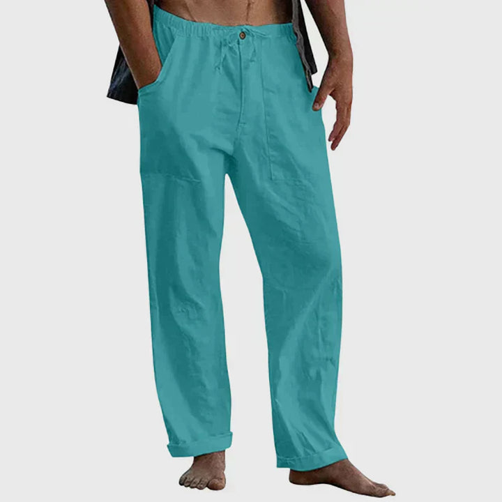 Pantalon lin homme, coupe décontractée.  Confort et style pour le travail ou les loisirs.