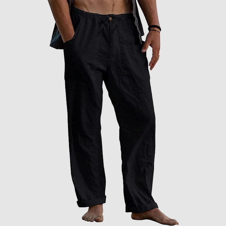 Pantalon lin homme, coupe décontractée.  Confort et style pour le travail ou les loisirs.