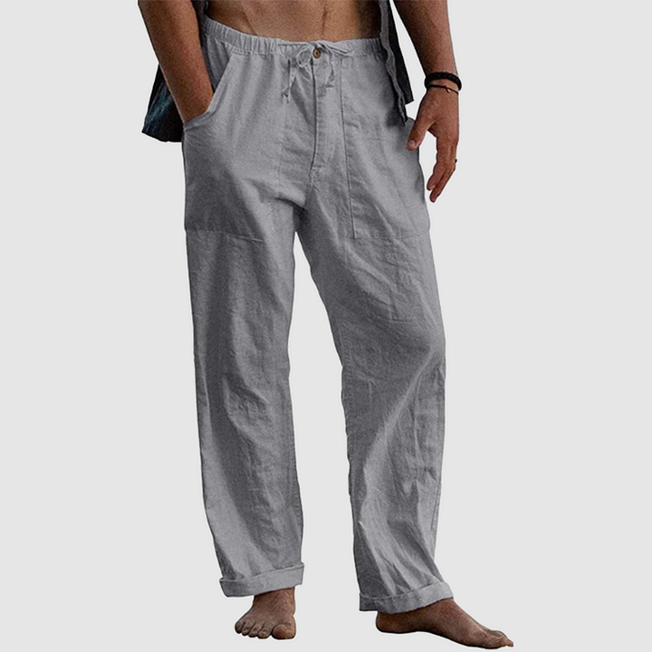 Pantalon lin homme, coupe décontractée.  Confort et style pour le travail ou les loisirs.