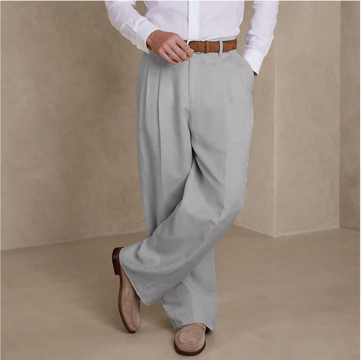Pantalon lin homme, coupe décontractée élégante.  Tissu léger et respirant, idéal été.