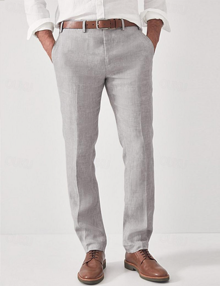 Pantalon lin homme, coupe élégante et décontractée.  Tissu léger et respirant, idéal pour l'été.