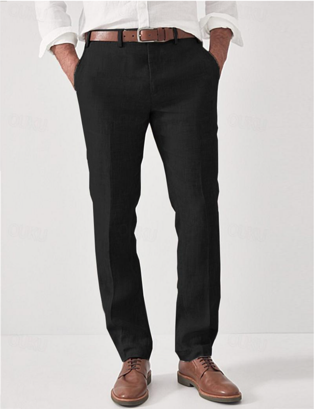Pantalon lin homme, coupe élégante et décontractée.  Tissu léger et respirant, idéal pour l'été.