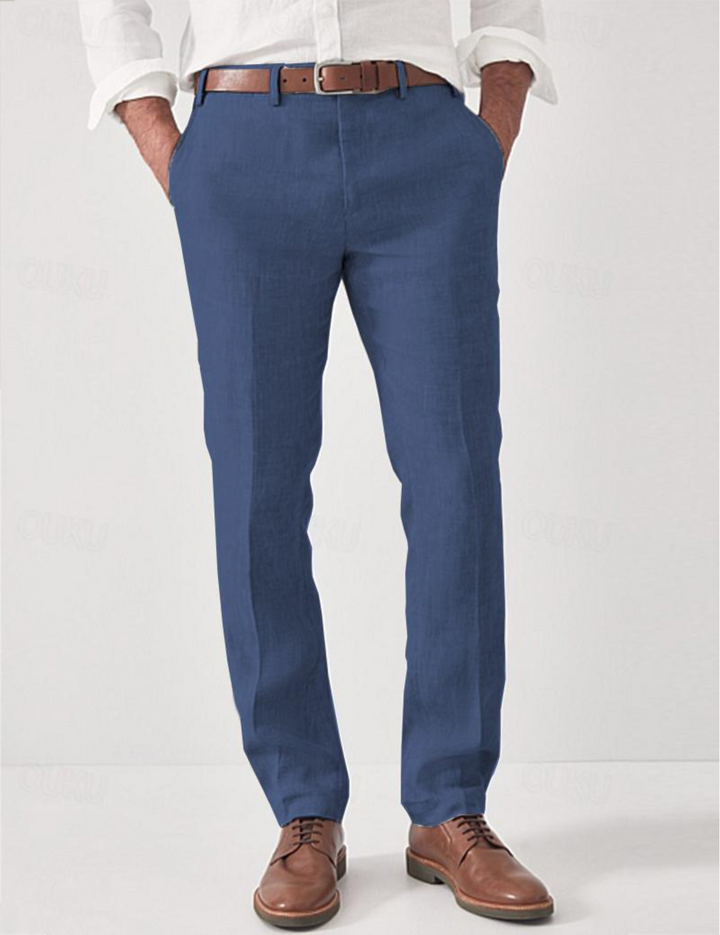 Pantalon lin homme, coupe élégante et décontractée.  Tissu léger et respirant, idéal pour l'été.