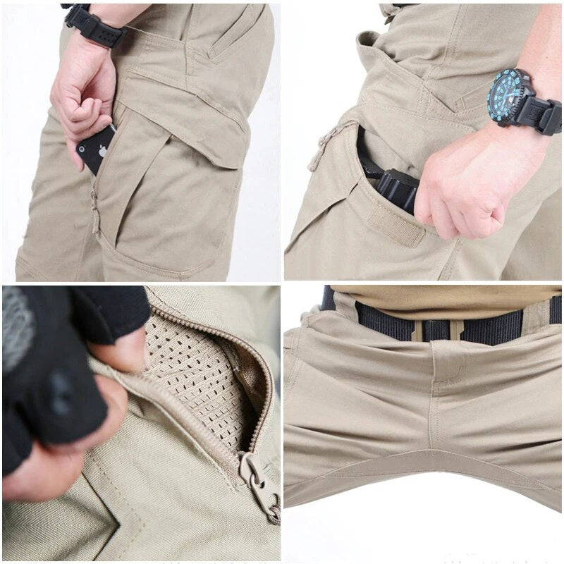 Pantalon homme tactique polyvalent, stretch, imperméable, pour randonnée, travail, sport et usage quotidien.