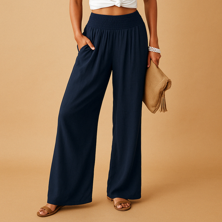 Pantalon taille haute femme en lin polyvalent, style décontracté chic, idéal pour les tenues de printemps-été.