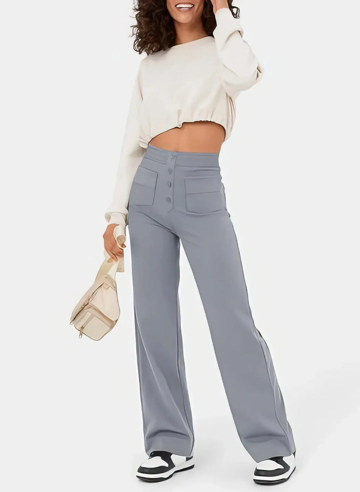 Pantalon noir taille haute femme, décontracté et élégant, confort optimal.