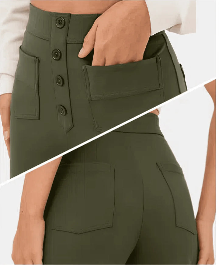 Pantalon noir chic taille haute femme, idéal décontracté ou habillé.