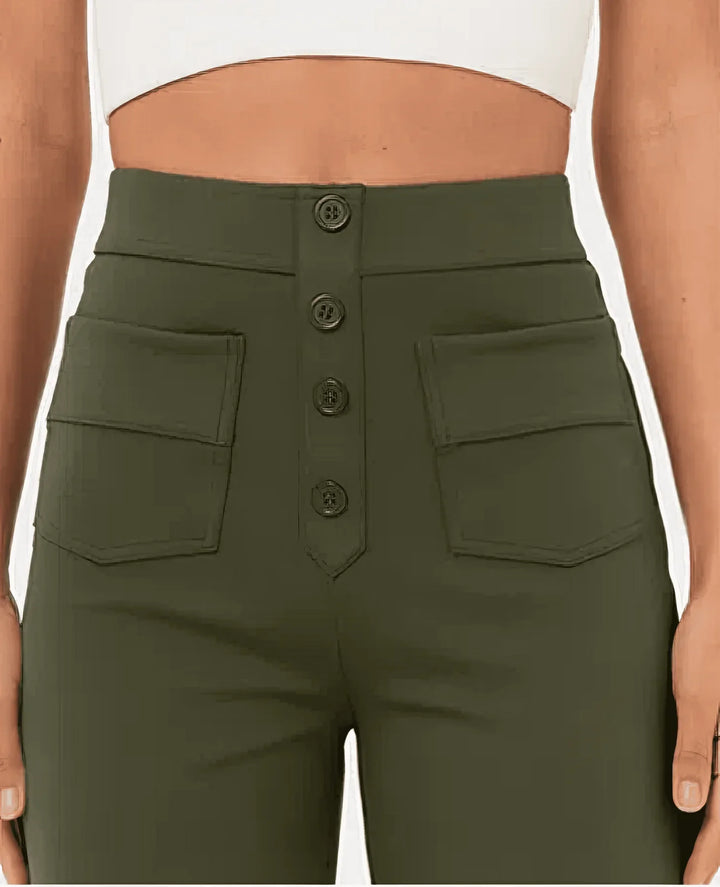 Pantalon rose femme taille haute élastique, confortable et polyvalent.