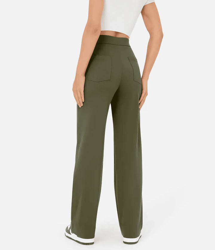 Pantalon bleu marine femme taille haute, chic et parfait pour l'automne.