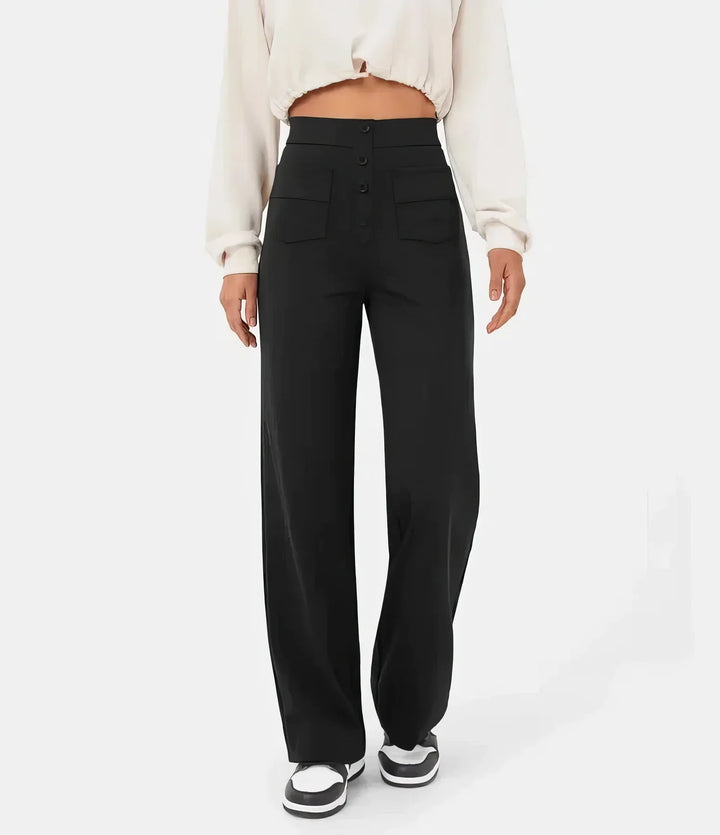 Pantalon rose taille haute femme, ultra confortable, pour l'automne.