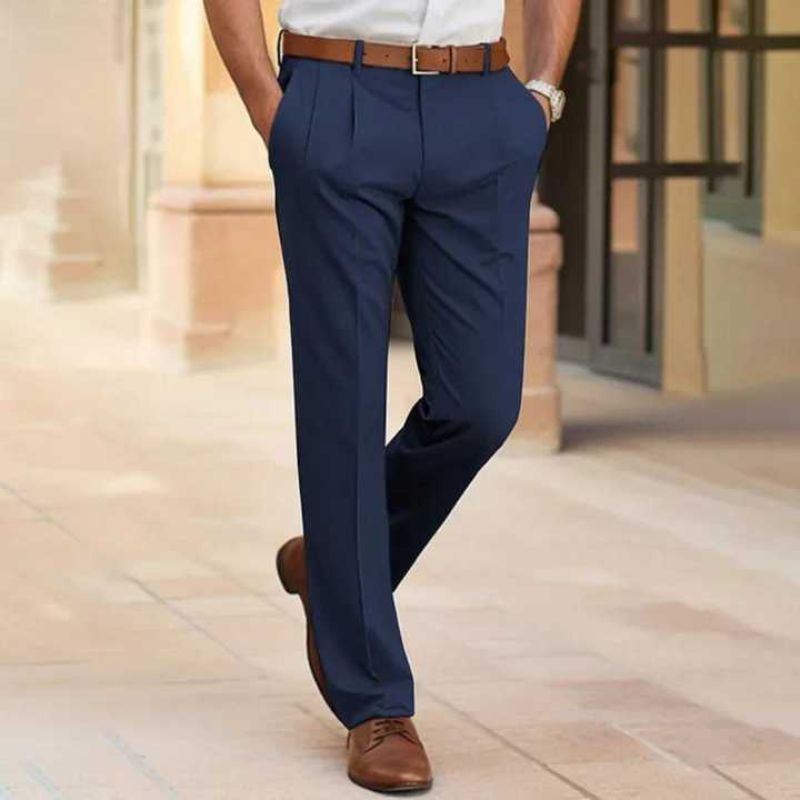 "Pantalons élégants homme, coupe moderne, tissu haute qualité, couleurs variées: bleu, noir, marron, beige, gris."