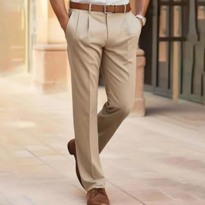 "Pantalons élégants homme, coupe moderne, tissu haute qualité, couleurs variées: bleu, noir, marron, beige, gris."