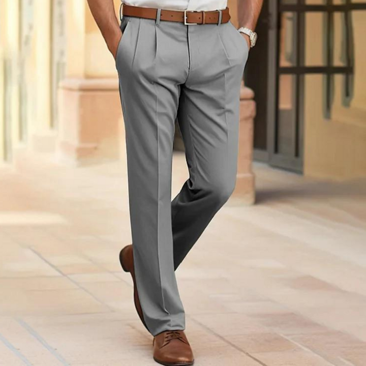 "Pantalons élégants homme, coupe moderne, tissu haute qualité, couleurs variées: bleu, noir, marron, beige, gris."