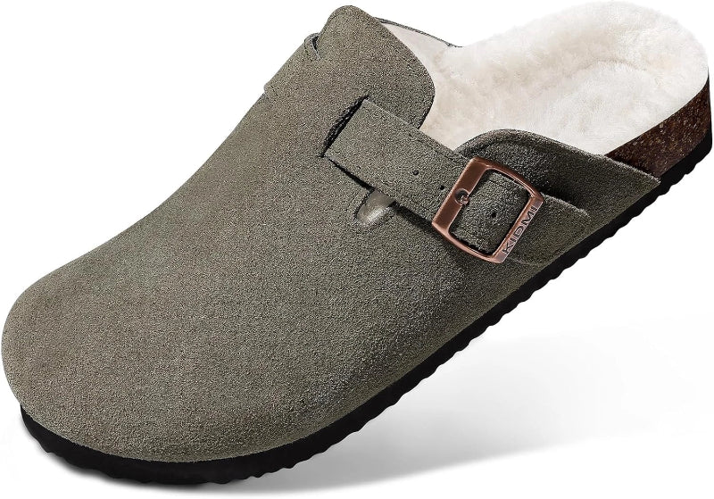 Mules Boston en daim camel fourrure chaude, chaussons d'intérieur décontractés.