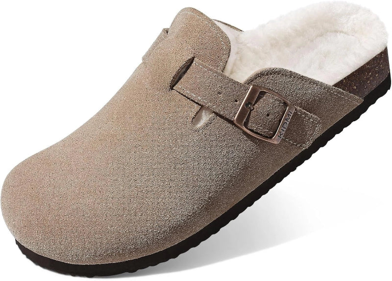 Chaussons homme Boston en daim et fourrure, mules décontractées et confortables.