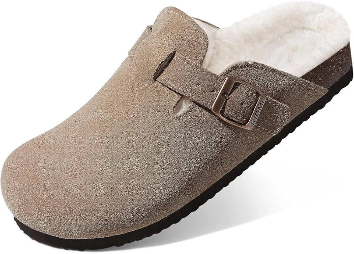 Chaussons homme Boston en daim et fourrure, mules décontractées et confortables.