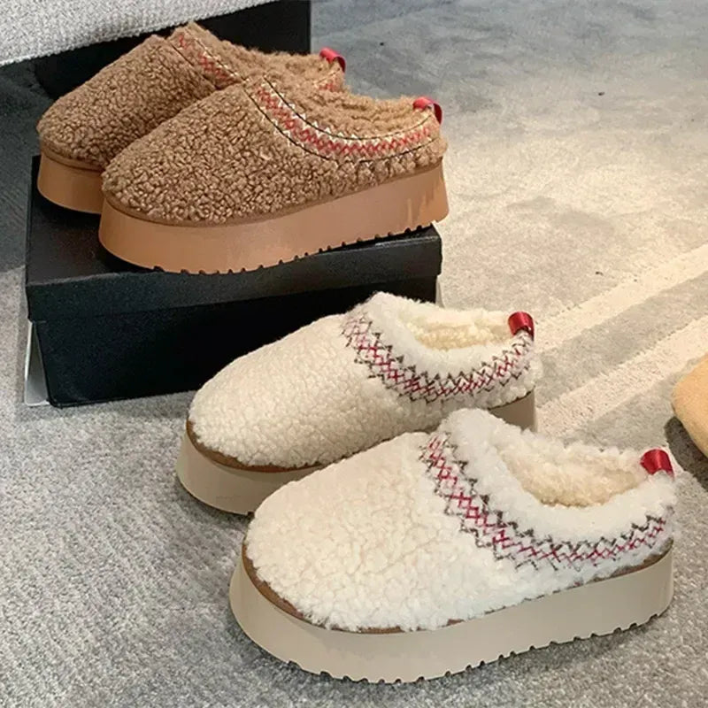 Paire de pantoufles chaudes et légères en laine pour femme et homme, parfaites pour l'intérieur/extérieur.