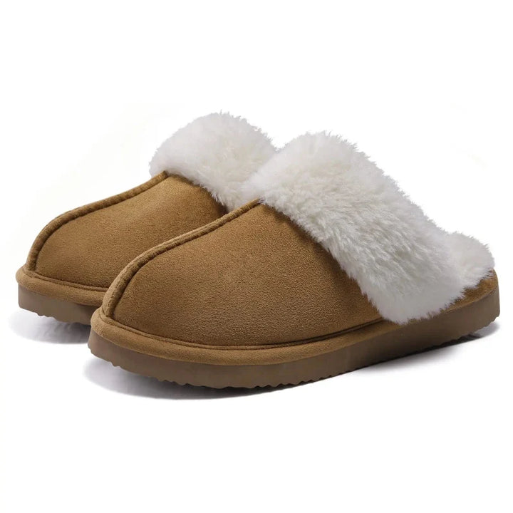 Pantoufles d'hiver unisexe chaudes et confortables en fourrure douce pour la maison.