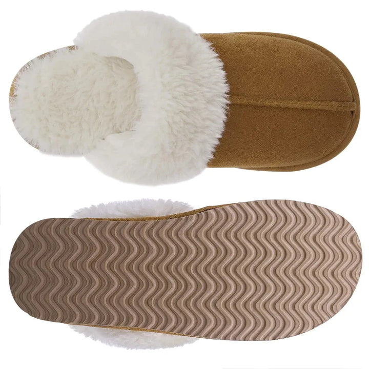 Pantoufles chaudes et douces en fourrure, antidérapantes, parfaites pour la détente en hiver.