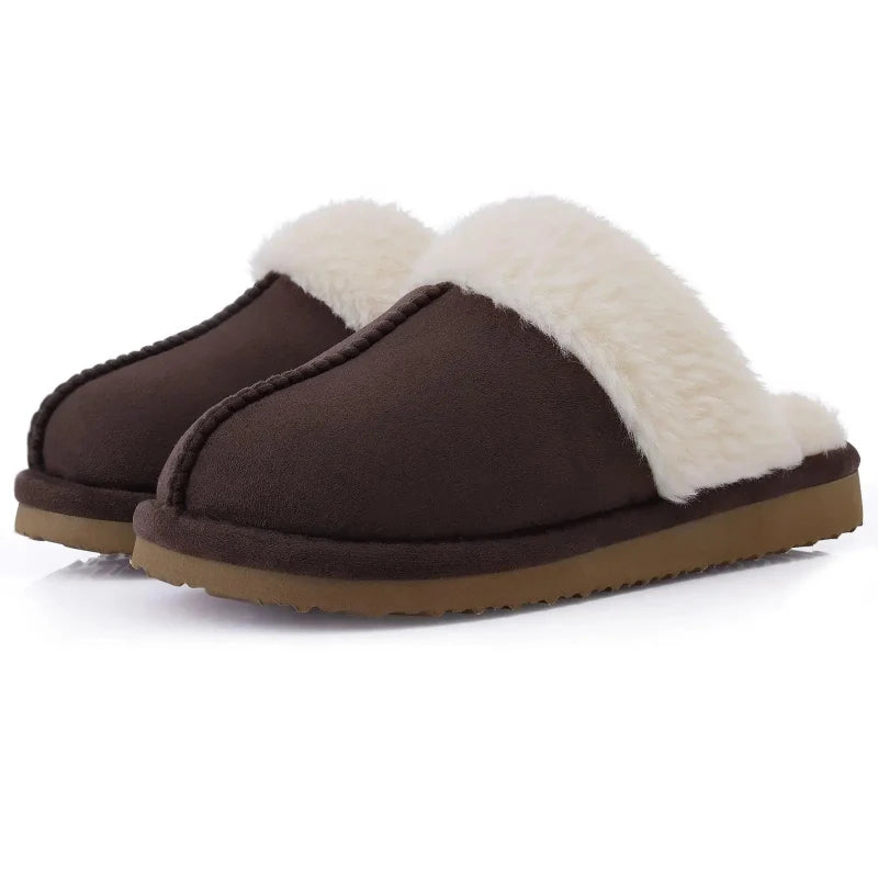 Pantoufles unisexe, chaudes et confortables pour l'hiver, avec une doublure en fourrure moelleuse.