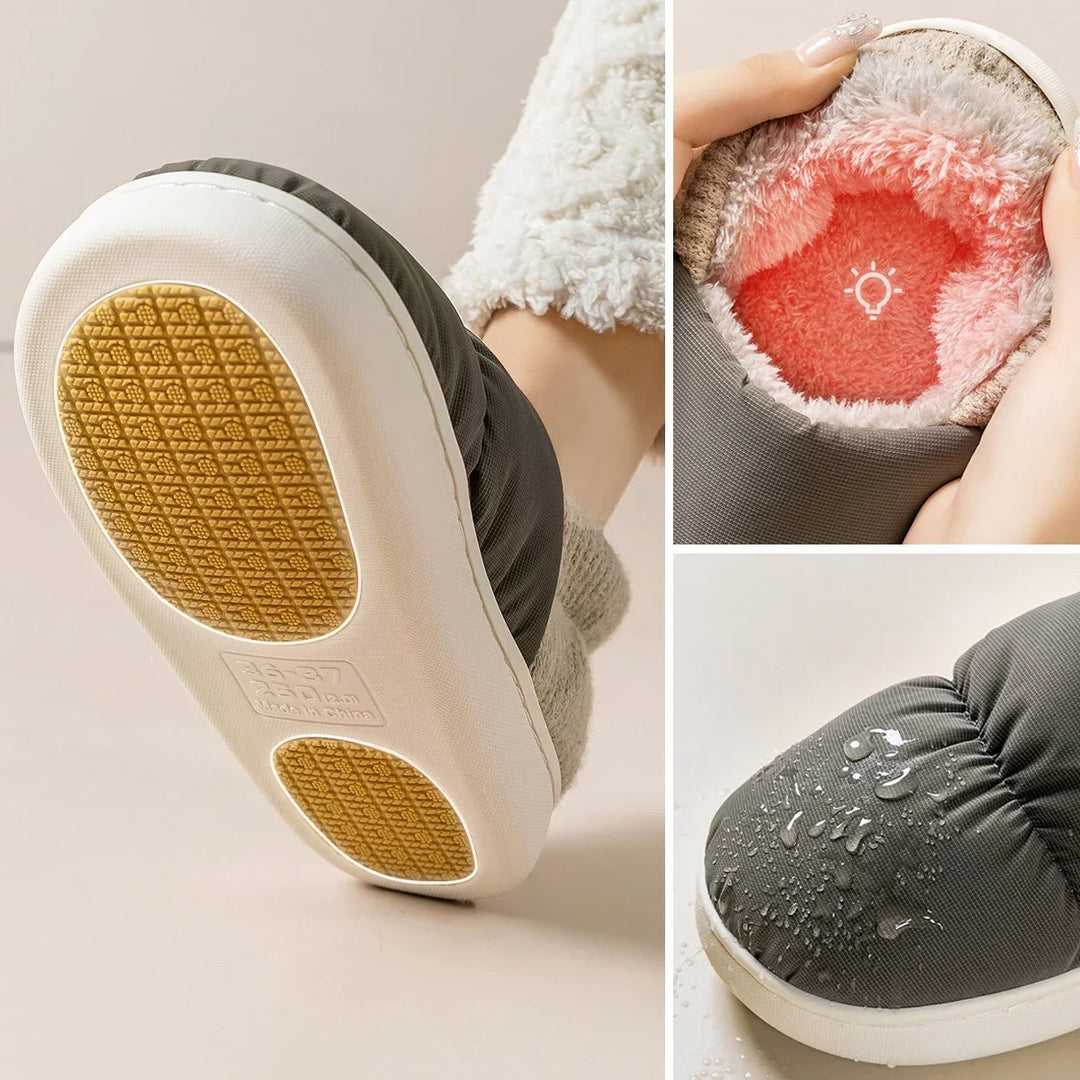 Chaussons d'hiver en peluche avec semelle antidérapante, doux, chauds et confortables pour l'intérieur.