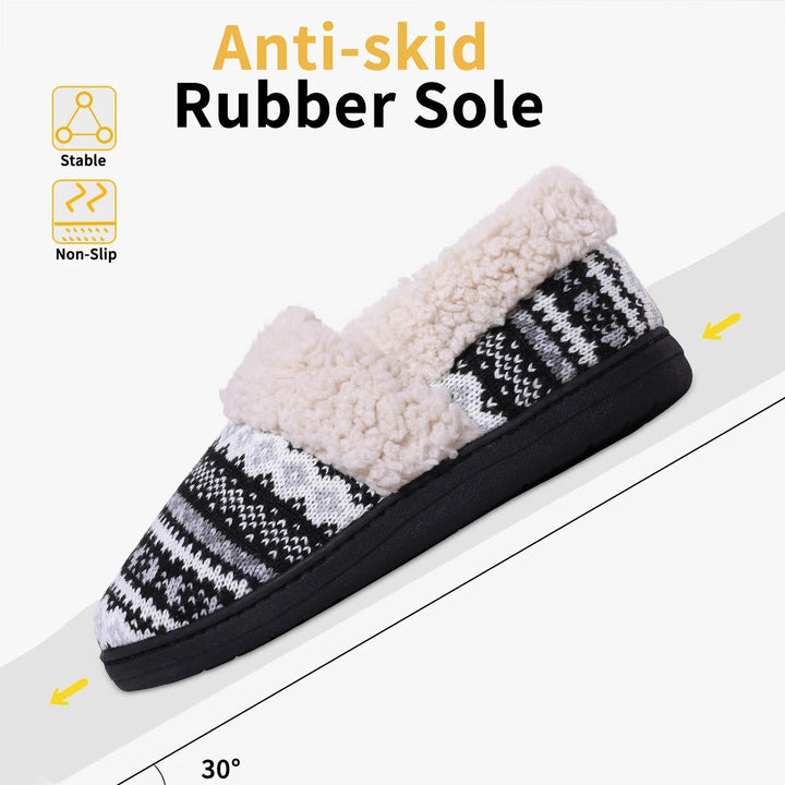 Pantoufles de maison en peluche douce et tricot, parfaites pour la détente hivernale.