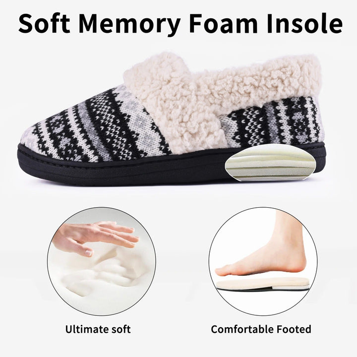 Pantoufles cosy unisexe avec doublure en peluche et extérieur en tricot, antidérapantes.
