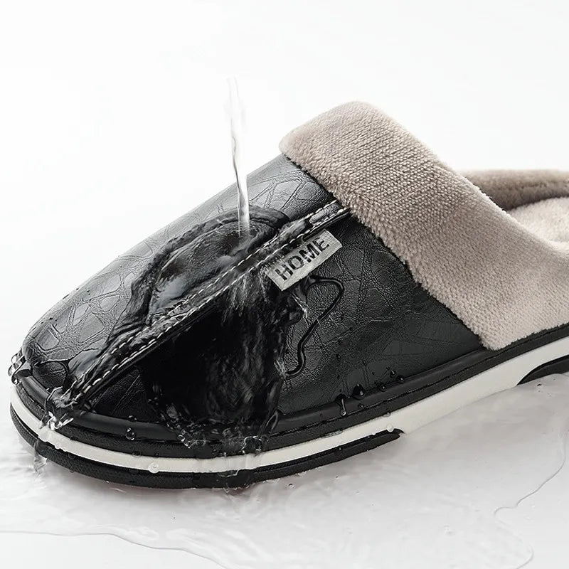 Chaussons confortables en cuir PU imperméable et antidérapant, parfaits pour la détente à la maison.