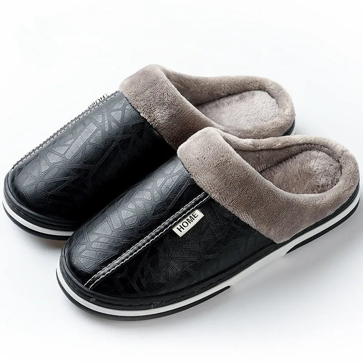 Chaussons imperméables et chauds en cuir PU, parfaits pour garder vos pieds au sec et confortables à la maison.